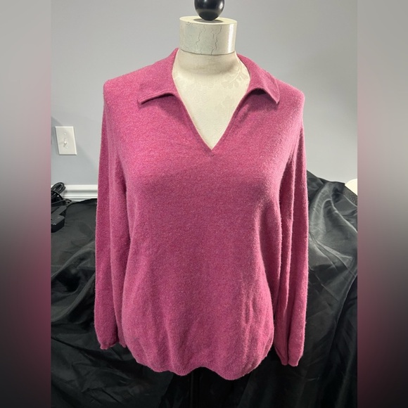 Charter Club Petite 2-ply 100% Cashmere Long Sleeve Sweater w/ Collar Pt. Large - Picture 1 of 6